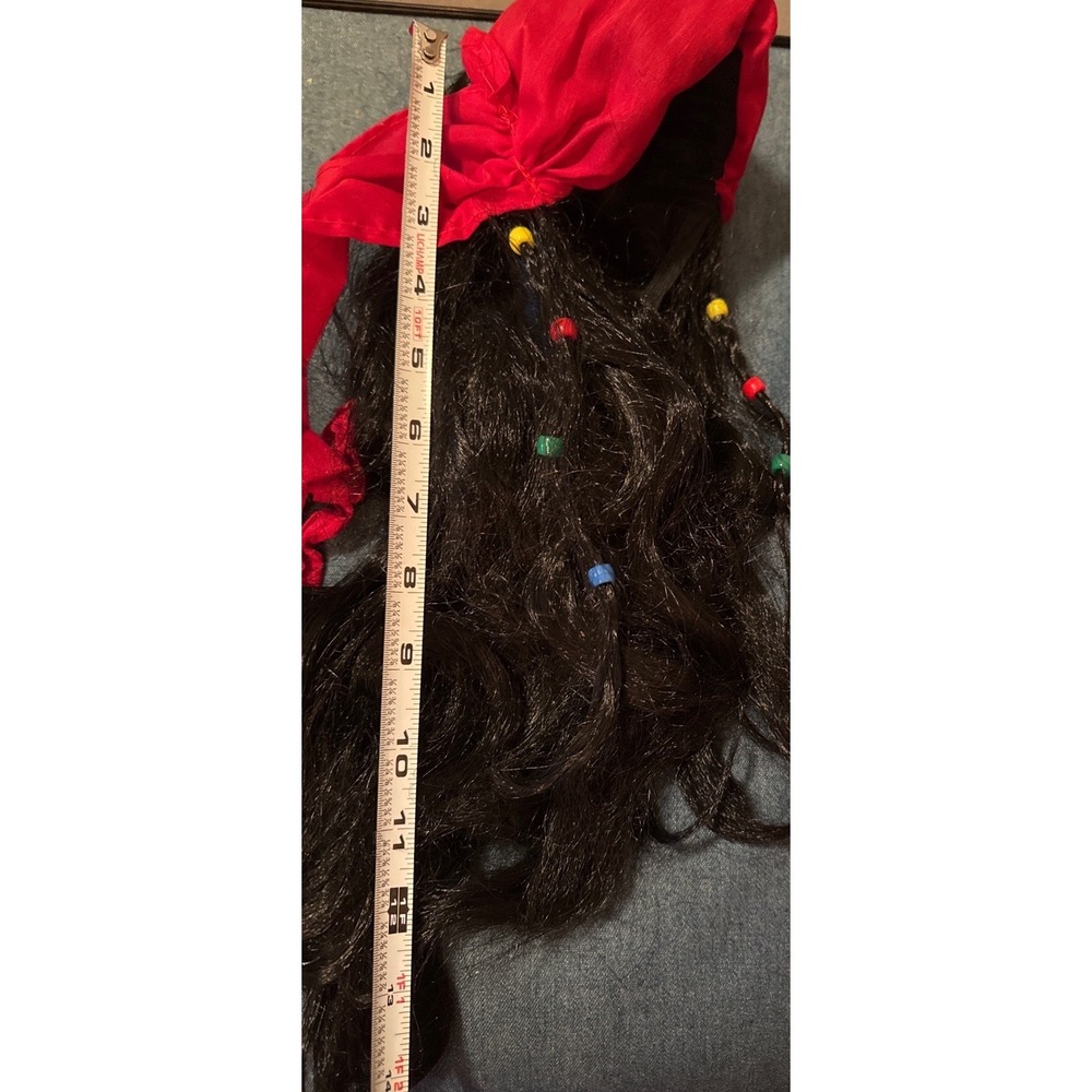 Pirate Wig Wavy Black Hair Beaded Bandana Cosplay Adult Halloween Costume NWOT - Picture 10 of 10